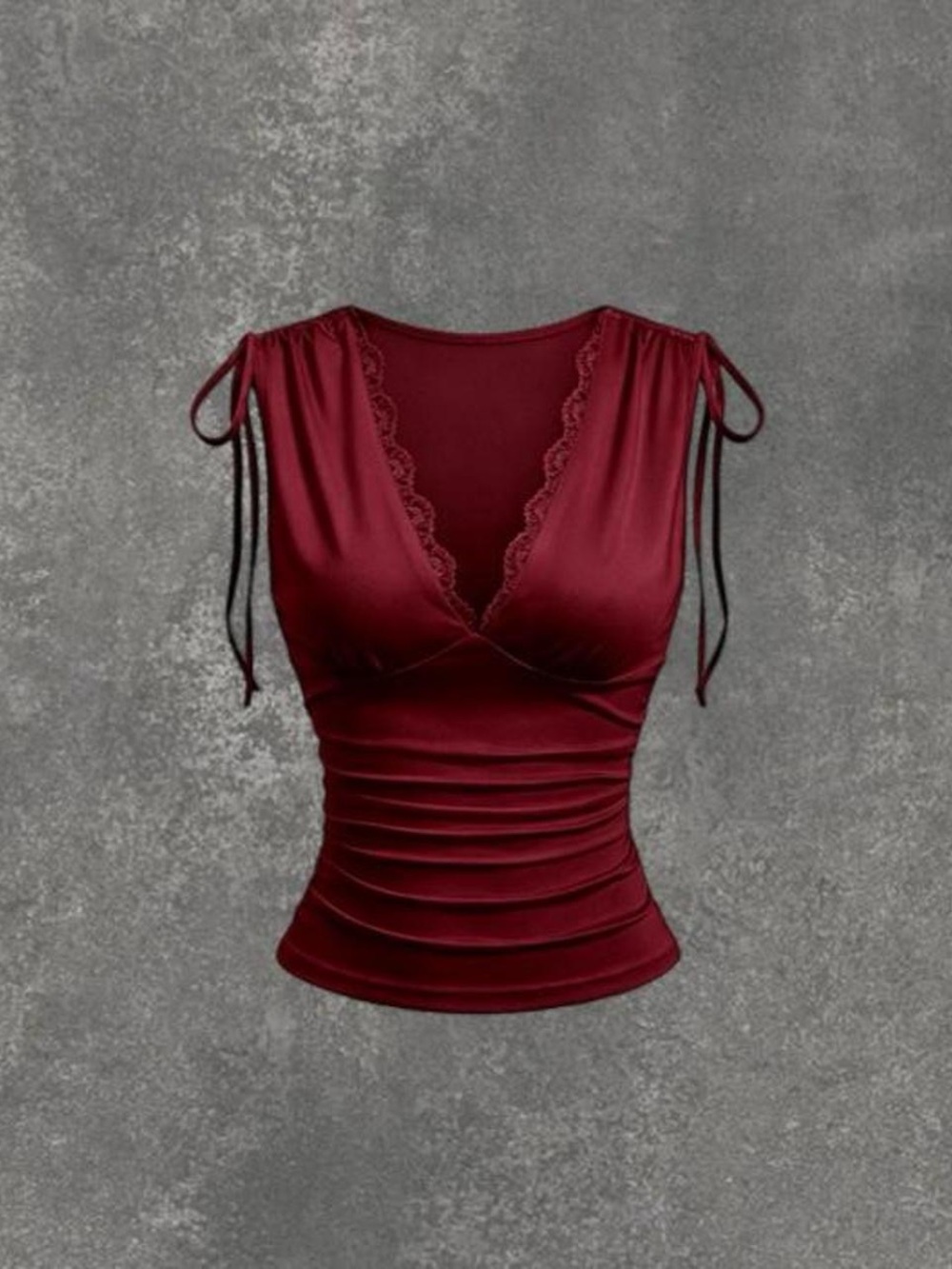 Women’s Lace Trim Burgundy V-Neck Sleeveless Top in a Size Medium